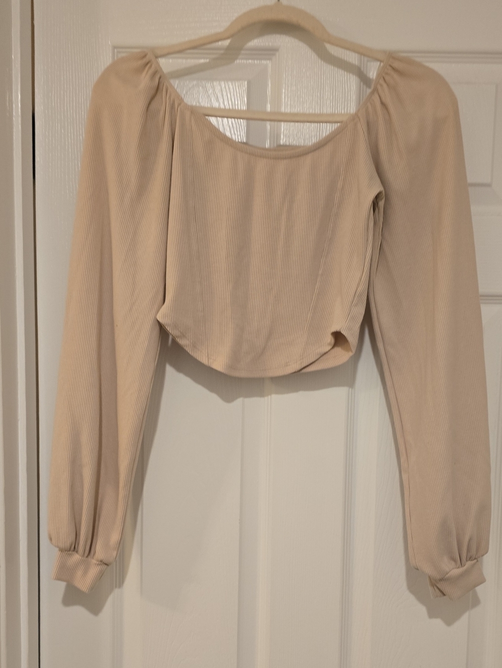 Altar'd State Cream Ribbed Long Sleeve Cropped Top